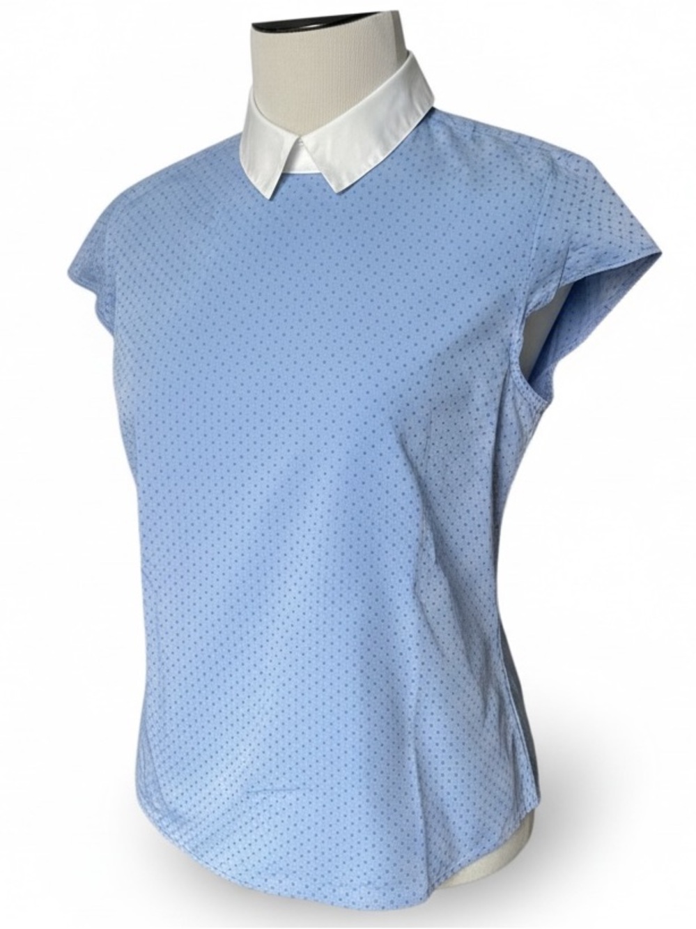 NWOT BROOKS BROTHERS blue micro-dot cap sleeve collared 100% cotton blouse 6P